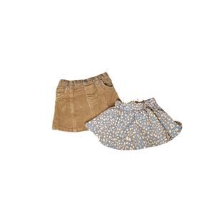 Children’s Place & Bailey’s Blossoms Skirt Duo  6-9M Tan Corduroy & Blue Print